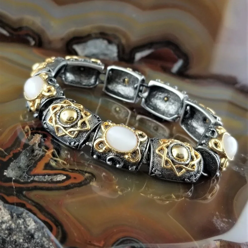 Premier Designs Silver & Gold Cats Eye Chunky Link Statement Bracelet